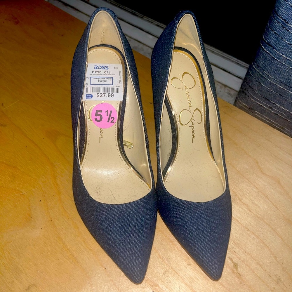 .	Jessica Simpson denim pumps